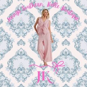 Green Wide Leg Jumpsuit with Bow Accent